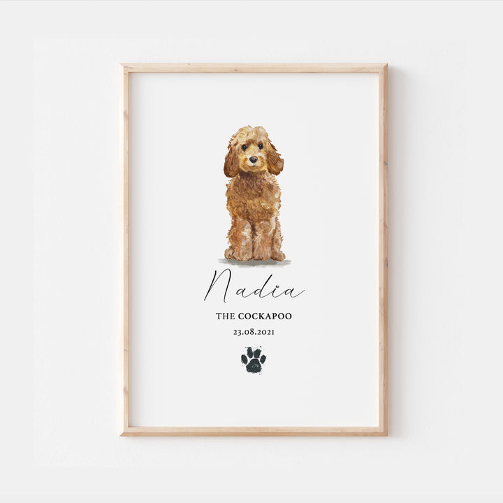 Personalised Golden Honey Cockapoo Watercolour Dog Home Print