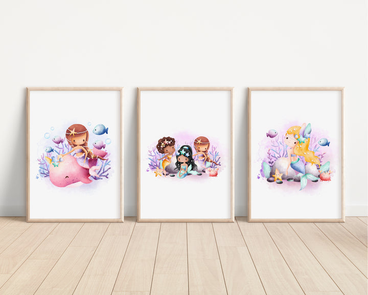 SET OF 3 Magical Ocean Mermaids Bedroom Prints