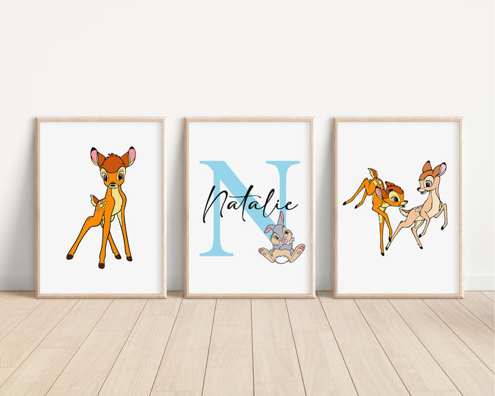 SET OF 3 Disney Bambi Personalised Prints