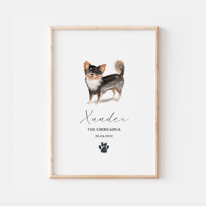 Personalised Long Haired Chihuahua Dog Watercolour Print