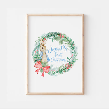 Personalised Peter Rabbit First Christmas Print
