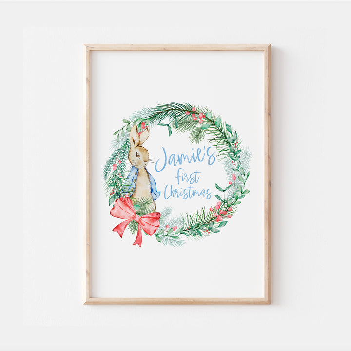 Personalised Peter Rabbit First Christmas Print