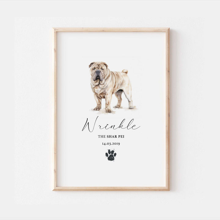 Personalised Shar Pei Dog Watercolour Print