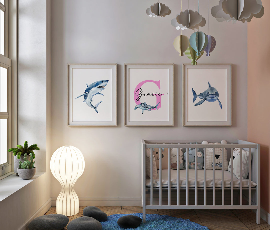 SET OF 3 Sharks Personalised Prints