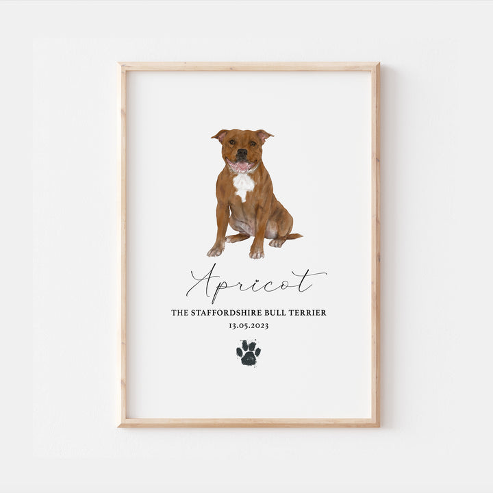 Personalised Red Staffordshire Bull Terrier Dog Watercolour Print