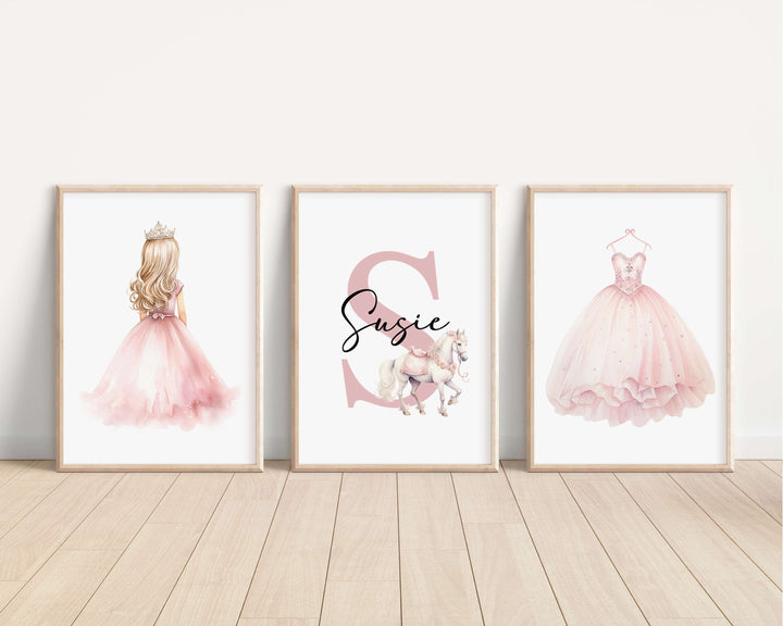 SET OF 3 Little Pink Princesses Personalised Bedroom Prints