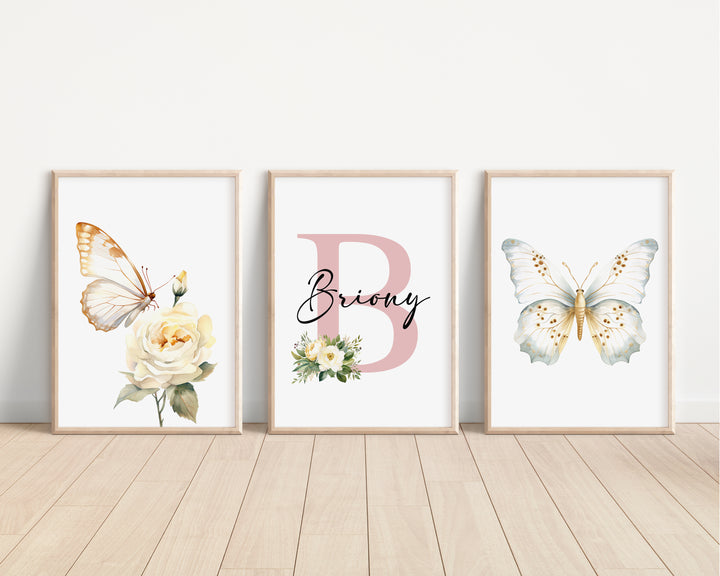 SET OF 3 Royal Butterfly Personalised Bedroom Prints