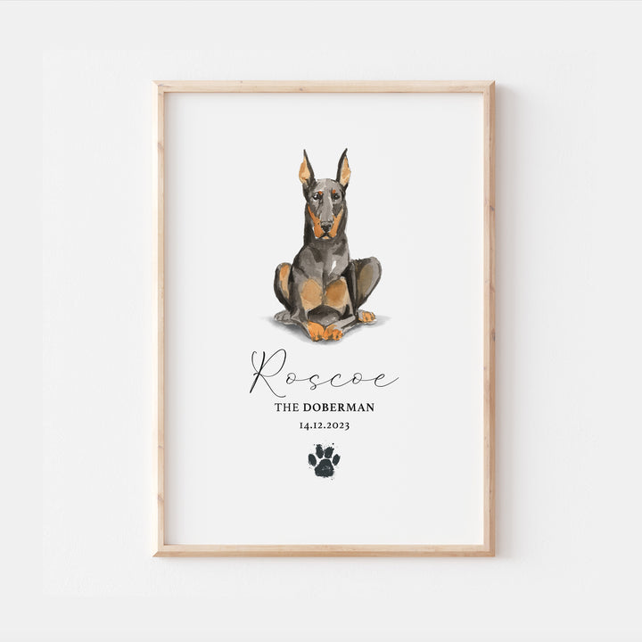 Personalised Doberman Watercolour Dog Home Print