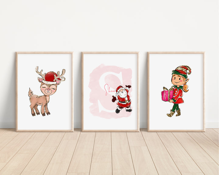 SET OF 3 Christmas Santa Claus Personalised Prints