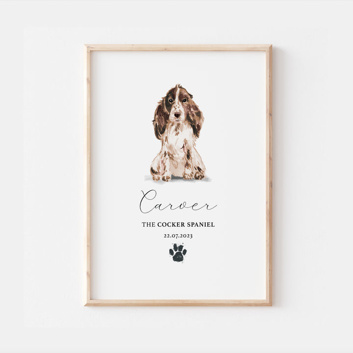 Personalised Brown Cocker Spaniel Dog Watercolour Print