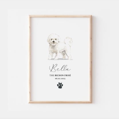 Personalised Bichon Frisé Watercolour Dog Home Print
