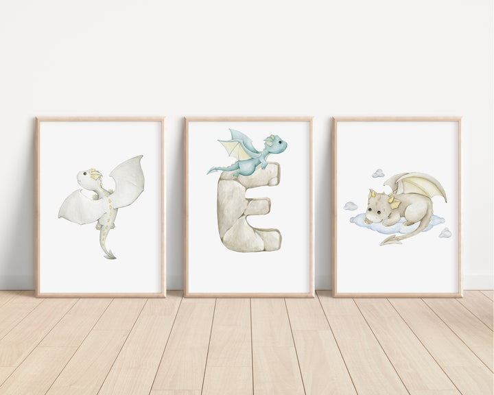 SET OF 3 Baby Dragons Personalised Prints