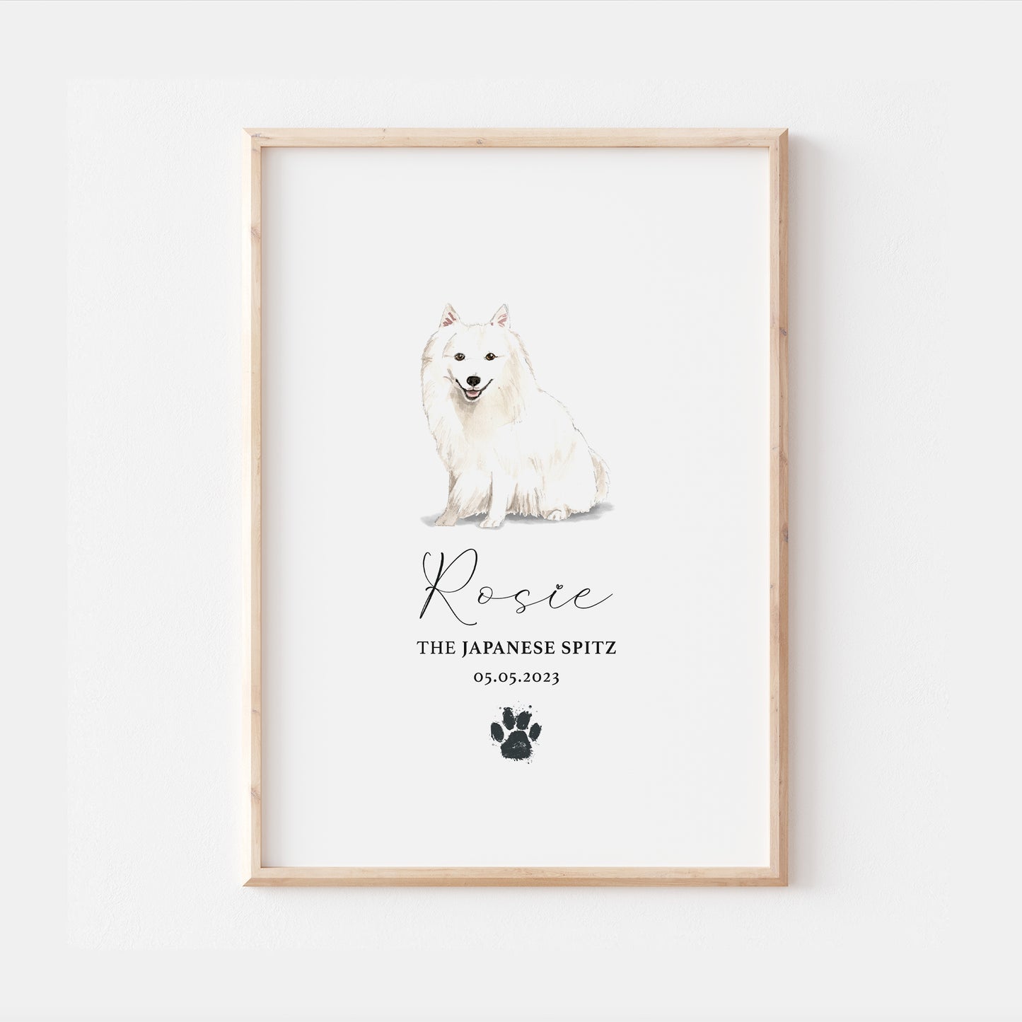 Personalised Japanese Spitz Dog Watercolour Print
