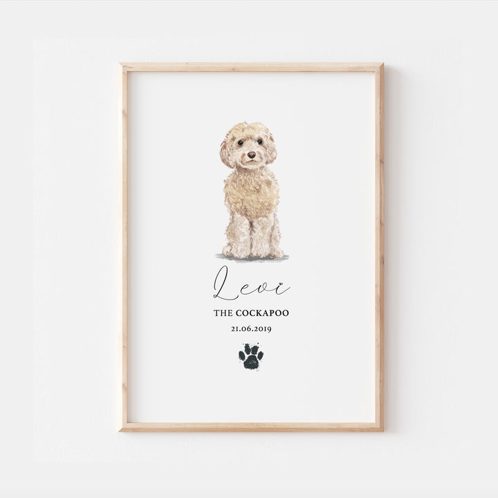 Personalised Champagne Cockapoo Watercolour Dog Home Print