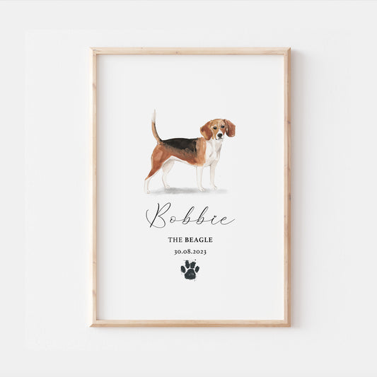 Personalised Beagle Dog Watercolouf Print