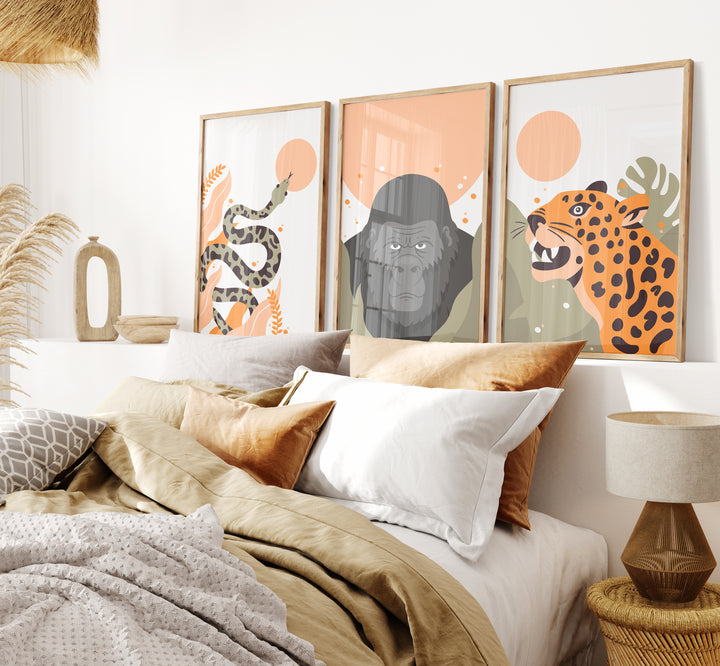 SET OF 3 Jungle Animals Bedroom Prints