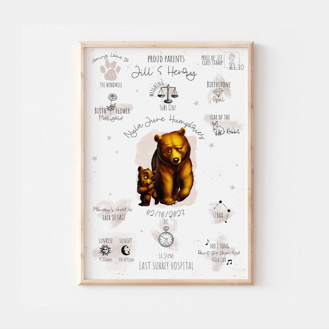 Brother Bear Personalised The Day You Were Born Disney Print