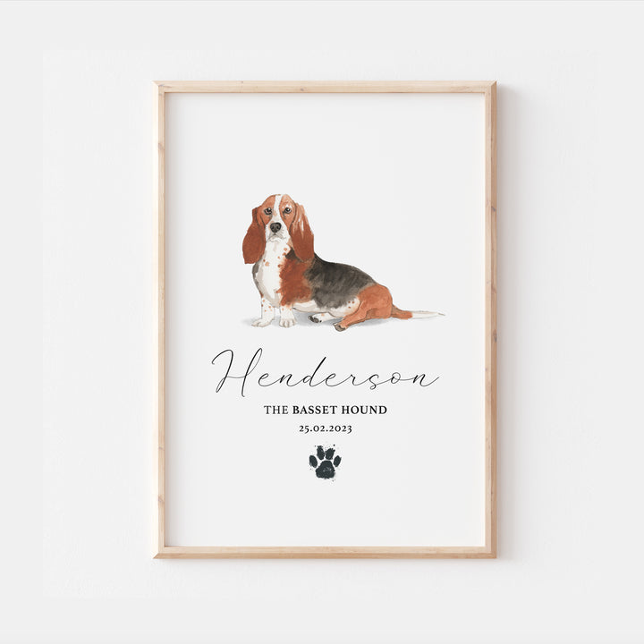 Personalised Basset Hound Watercolour Dog Print