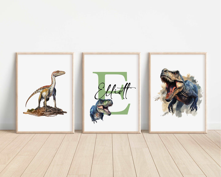 SET OF 3 Jurassic Watercolour Dinosaur Personalised Prints