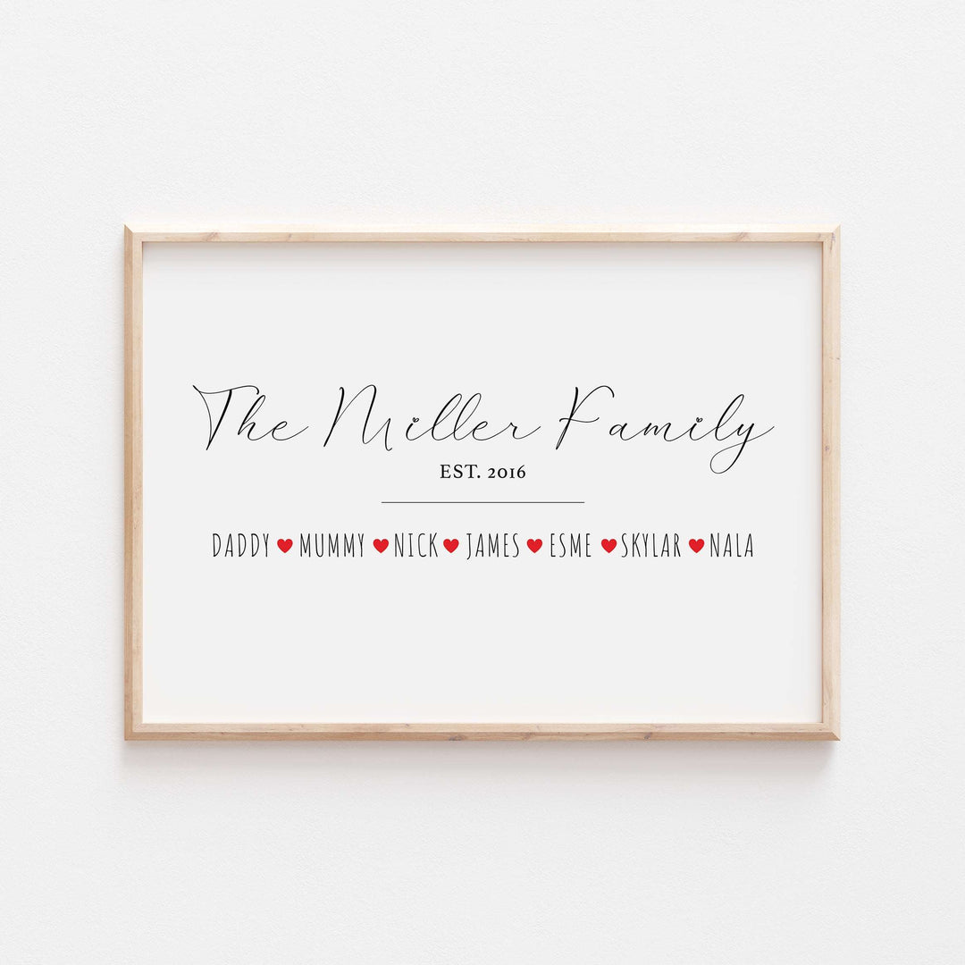 Personalised Our Family Heart Print