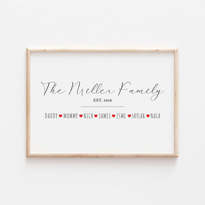 Personalised Our Family Heart Print