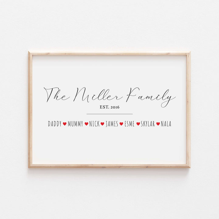 Personalised Our Family Heart Print