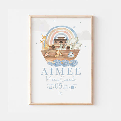 Noahs Ark Rainbow Personalised The Day You Were Born Nursery Print