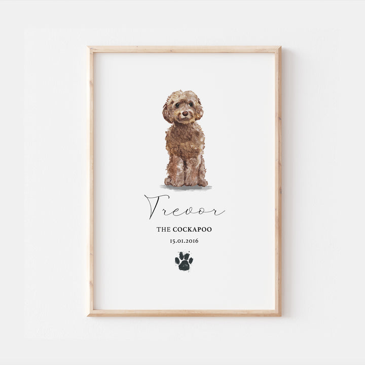 Personalised Brown Cockapoo Watercolour Dog Home Print