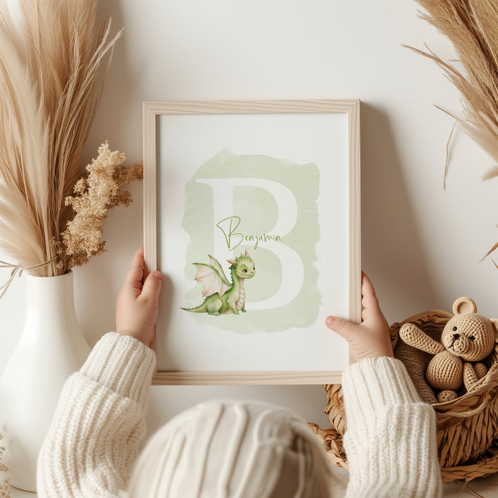 Personalised Watercolour Dragon Kids Print