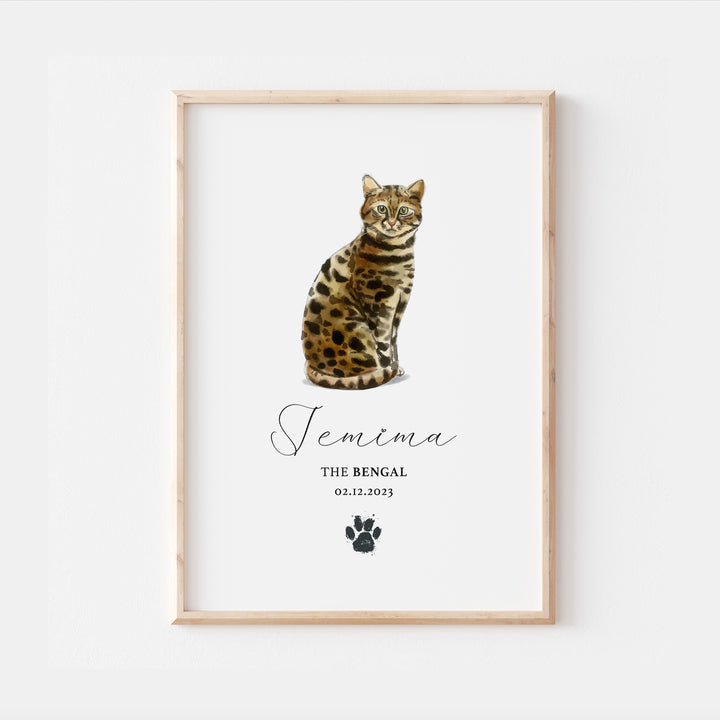 Personalised Bengal Cat Breed Watercolour Print