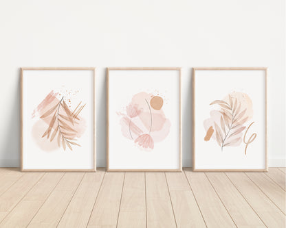 SET OF 3 Soft Pink Boho Floral Home Prints