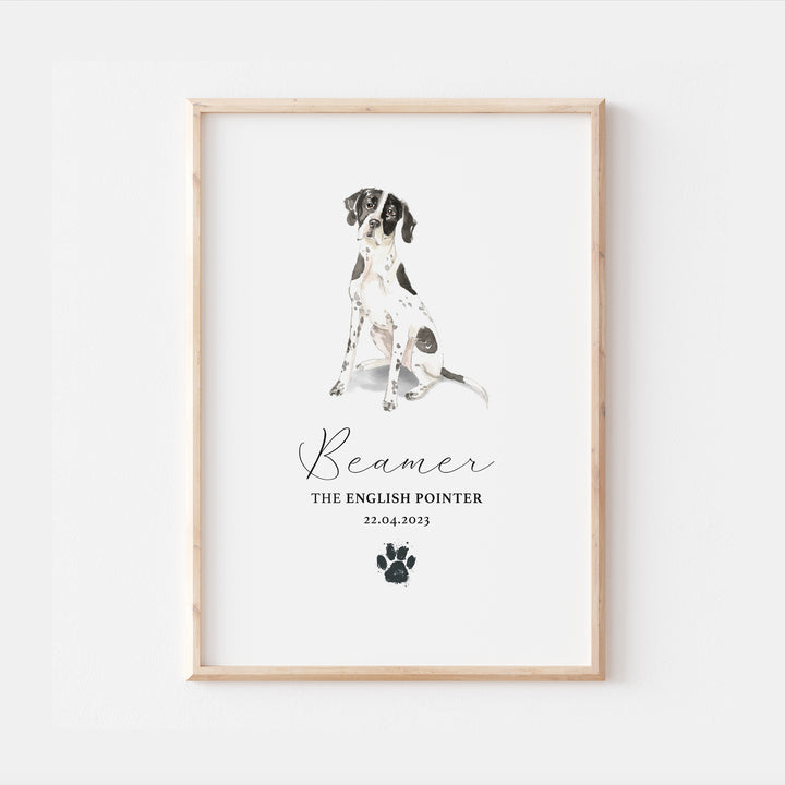 Personalised English Pointer Dog Watercolour Print