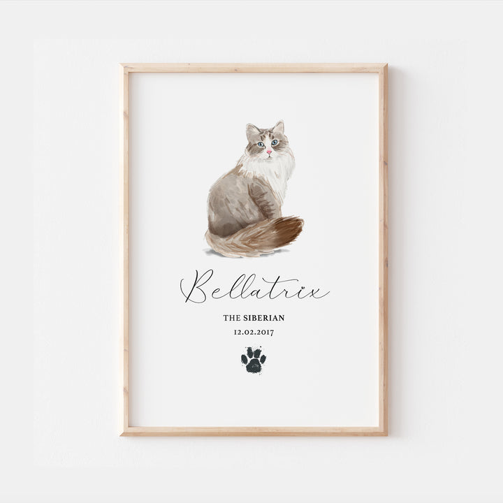 Personalised Siberian Cat Breed Watercolour Print