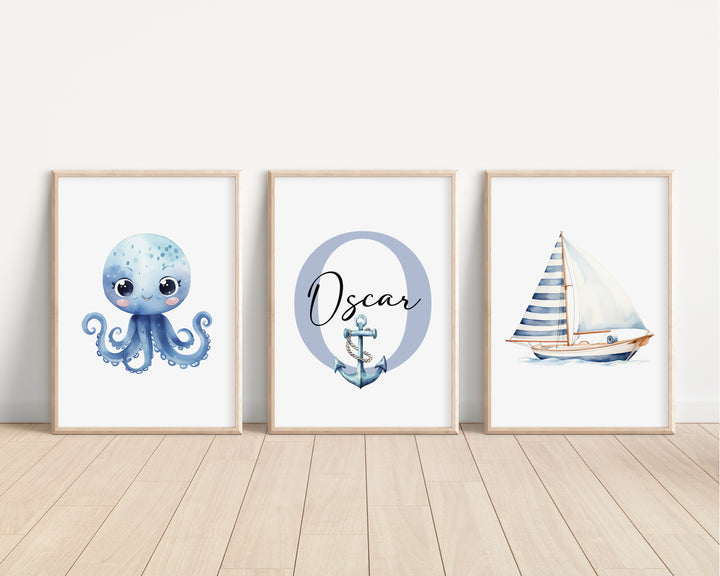 SET OF 3 Ocean Adventure Personalised Bedroom Prints