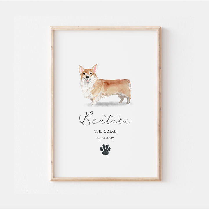 Personalised Corgi Dog Watercolour Print