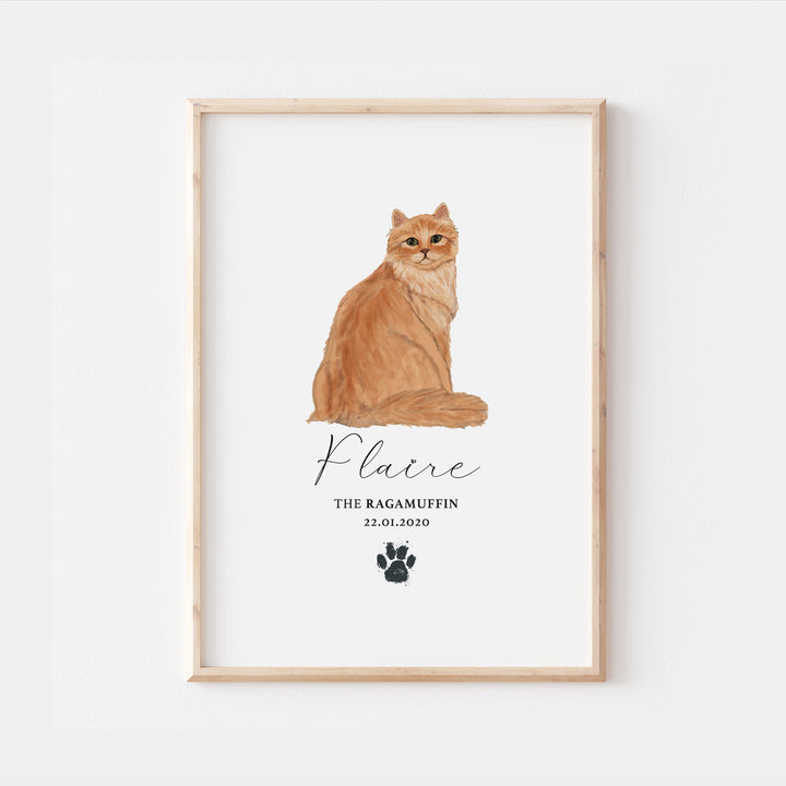 Personalised Red Ragamuffin Cat Breed Watercolour Print