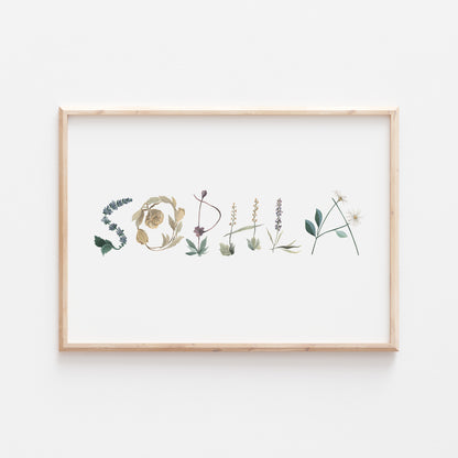 Personalised Floral Flowers Name Print