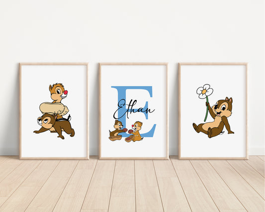 SET OF 3 Disney Chip N Dale Personalised Prints