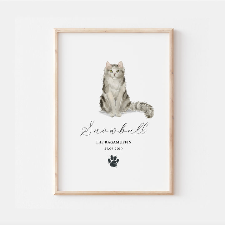 Personalised Ragamuffin Cat Breed Watercolour Print