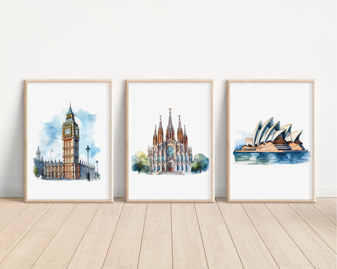 SET OF 3 Landmark Travel Home Decor Prints