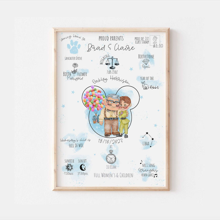 UP Carl & Ellie Personalised The Day You Were Born Disney Baby Print