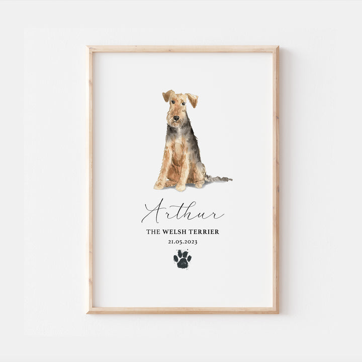 Personalised Welsh Terrier Dog Watercolour Print