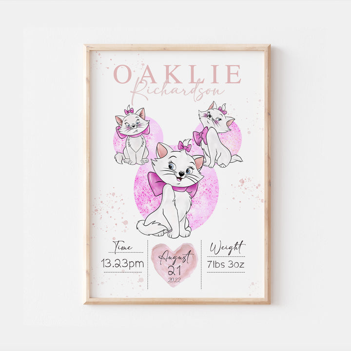 Marie Aristocats Personalised The Day You Were Born Print