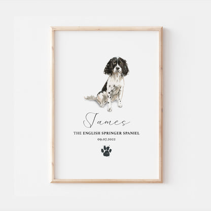 Personalised English Springer Spaniel Dog Watercolour Print