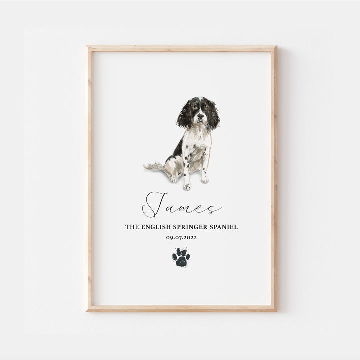 Personalised English Springer Spaniel Dog Watercolour Print