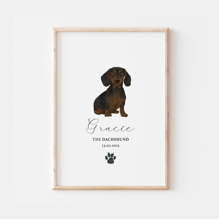 Personalised Black & Tan Dachshund Dog Watercolour Print