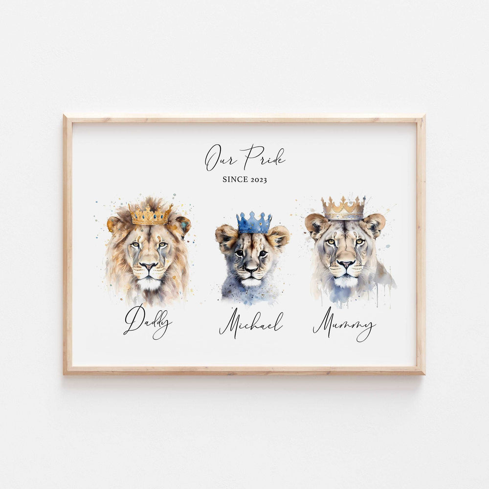 Personalised Our Family Crowned Lion Pride Print