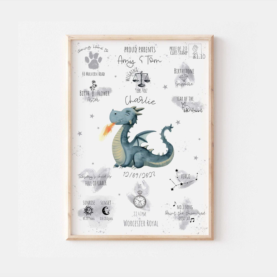 Mythical Dragon Personalised The Day You Were Born Birth Print