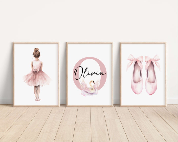 SET OF 3 Ballerina Swan Lake Personalised Bedroom Prints