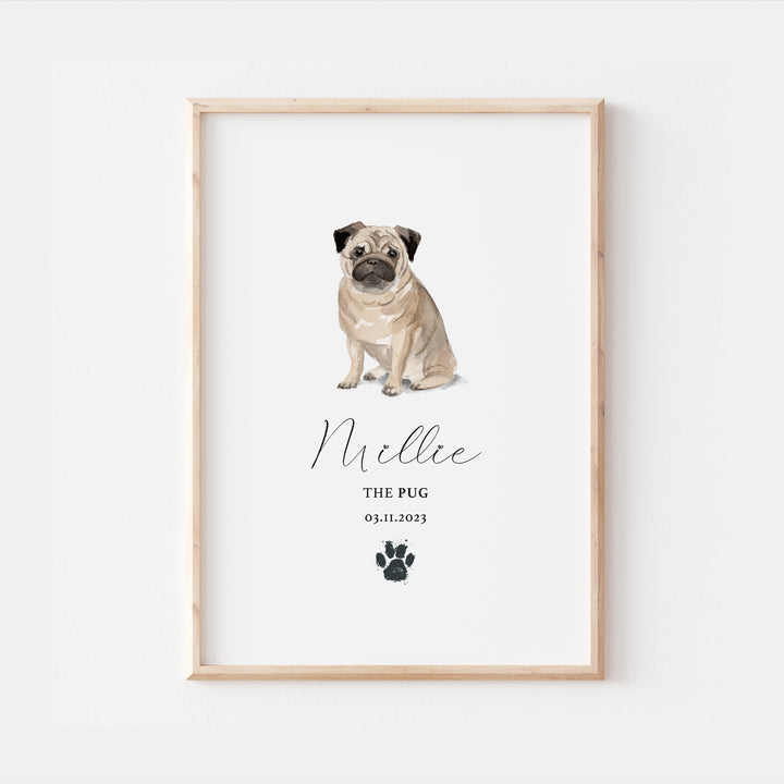 Personalised Pug Dog Watercolour Print